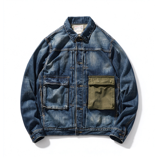Denim Jacket – Contrast Canvas Pockets & Washed Finish | Yamalinclothes