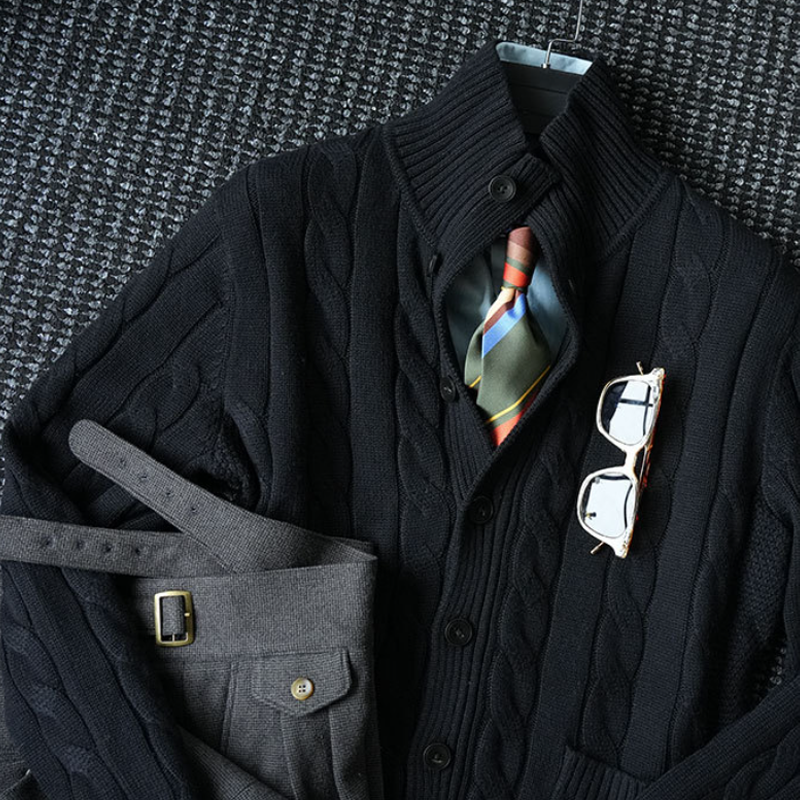 Twist Knit Collar Jacket – Old Money Wool Blend Men