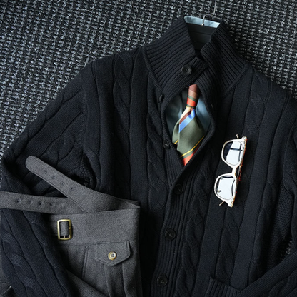 Twist Knit Collar Jacket – Old Money Wool Blend Men