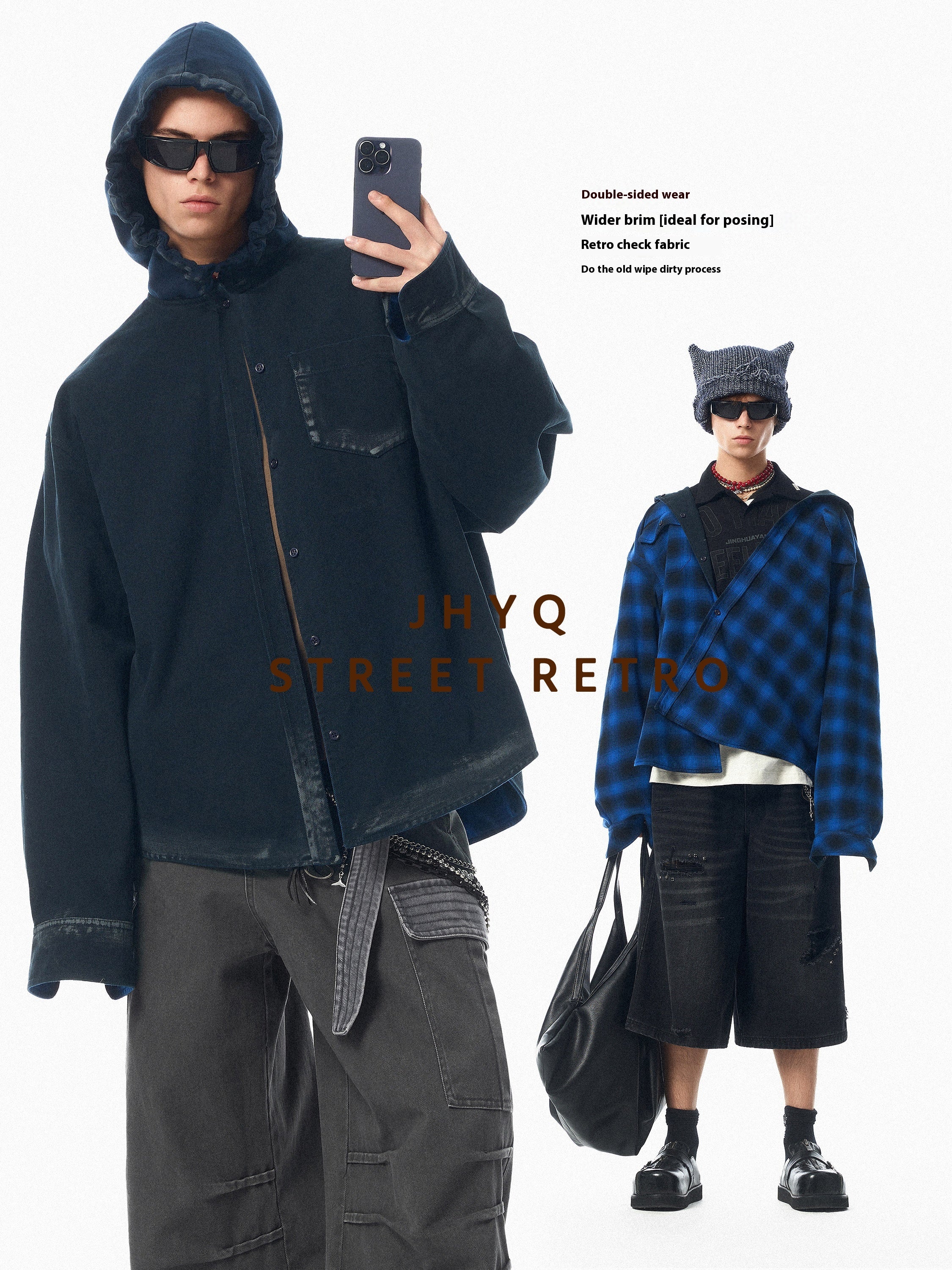 Vintage Reversible Hooded Plaid Jacket – Heavy Dual-Wear (Unisex)