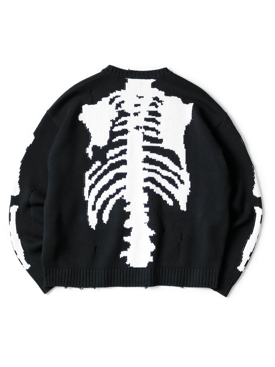 Japanese fall black knitted vintage skull  Crew Neck Pullover sweater s