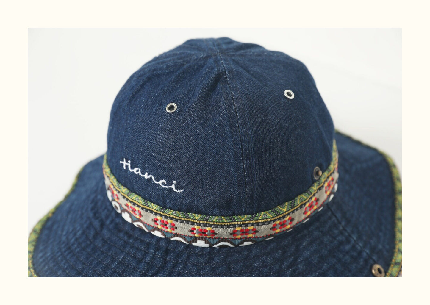 Ethnic style retro denim bucket hat for women, summer outdoor sun protection hat, camping, hiking, fishing, sun hat for men