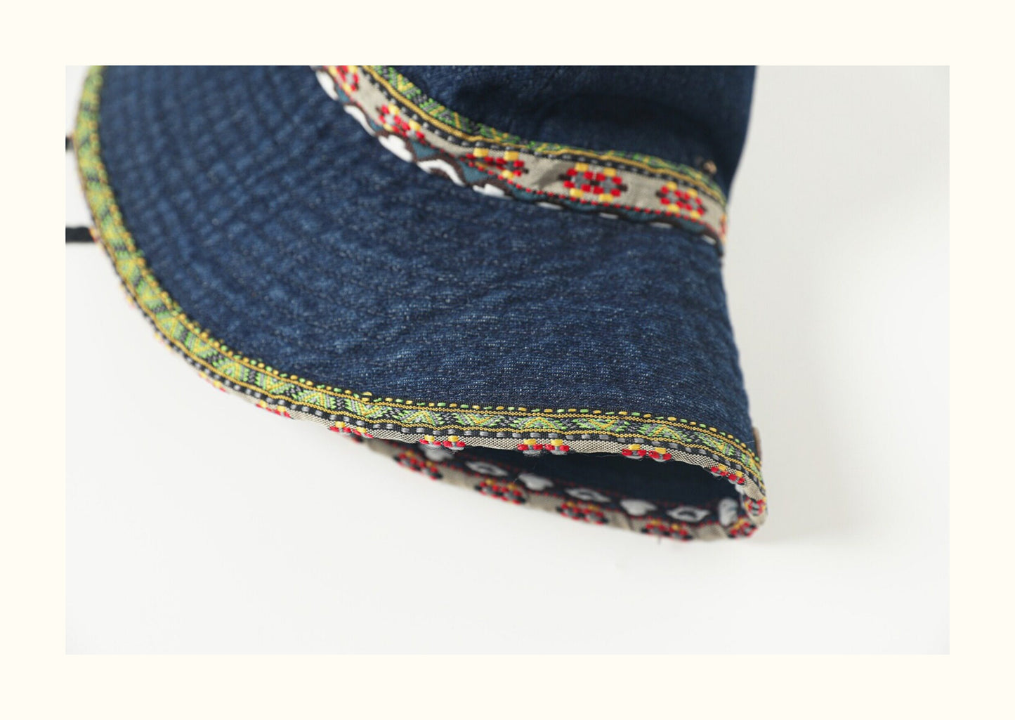 Ethnic style retro denim bucket hat for women, summer outdoor sun protection hat, camping, hiking, fishing, sun hat for men