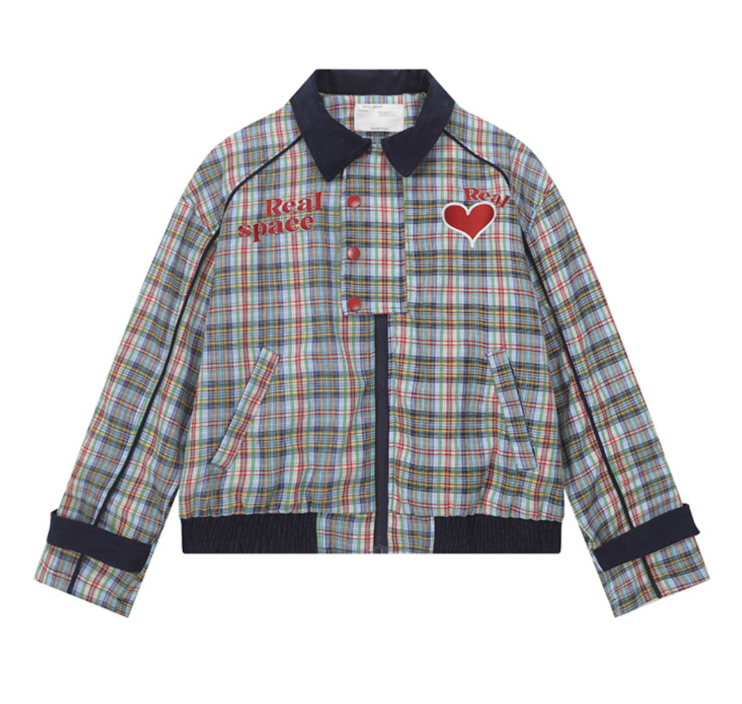Plaid Embroidery Contrast Casual Jacket – Hold Colour Unisex