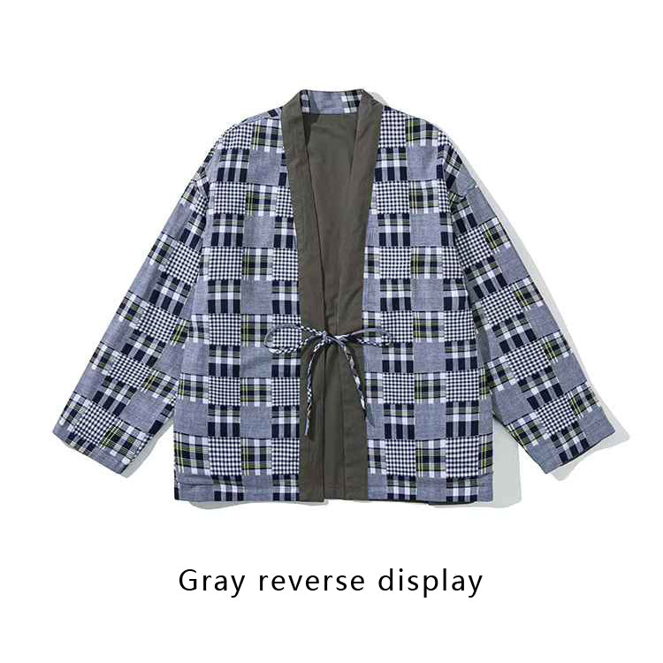 Japanese retro splicing double-sided wearing robe casual coat