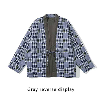 Japanese retro splicing double-sided wearing robe casual coat