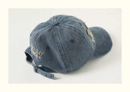 Hats for men and women, face-enhancing small baseball caps, Korean style washed digital appliqué baseball caps, men's spring/summer Japanese style