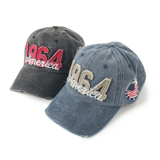 Hats for men and women, face-enhancing small baseball caps, Korean style washed digital appliqué baseball caps, men's spring/summer Japanese style