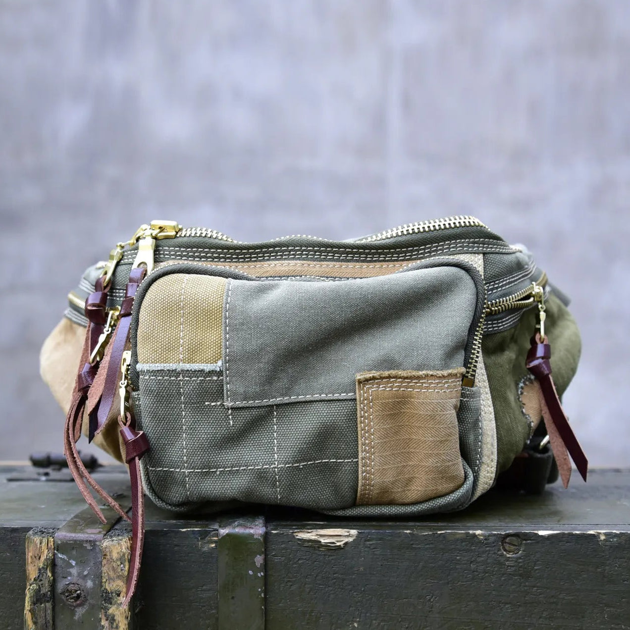 Vintage Distressed Patchwork Crossbody Chest Bag – Japanese Streetwear Unisex Fanny Pack – Japanese vintage | yamalin clothes | Yamalinclothes