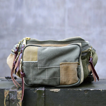 Vintage Distressed Patchwork Crossbody Chest Bag – Japanese Streetwear Unisex Fanny Pack – Japanese vintage | yamalin clothes | Yamalinclothes