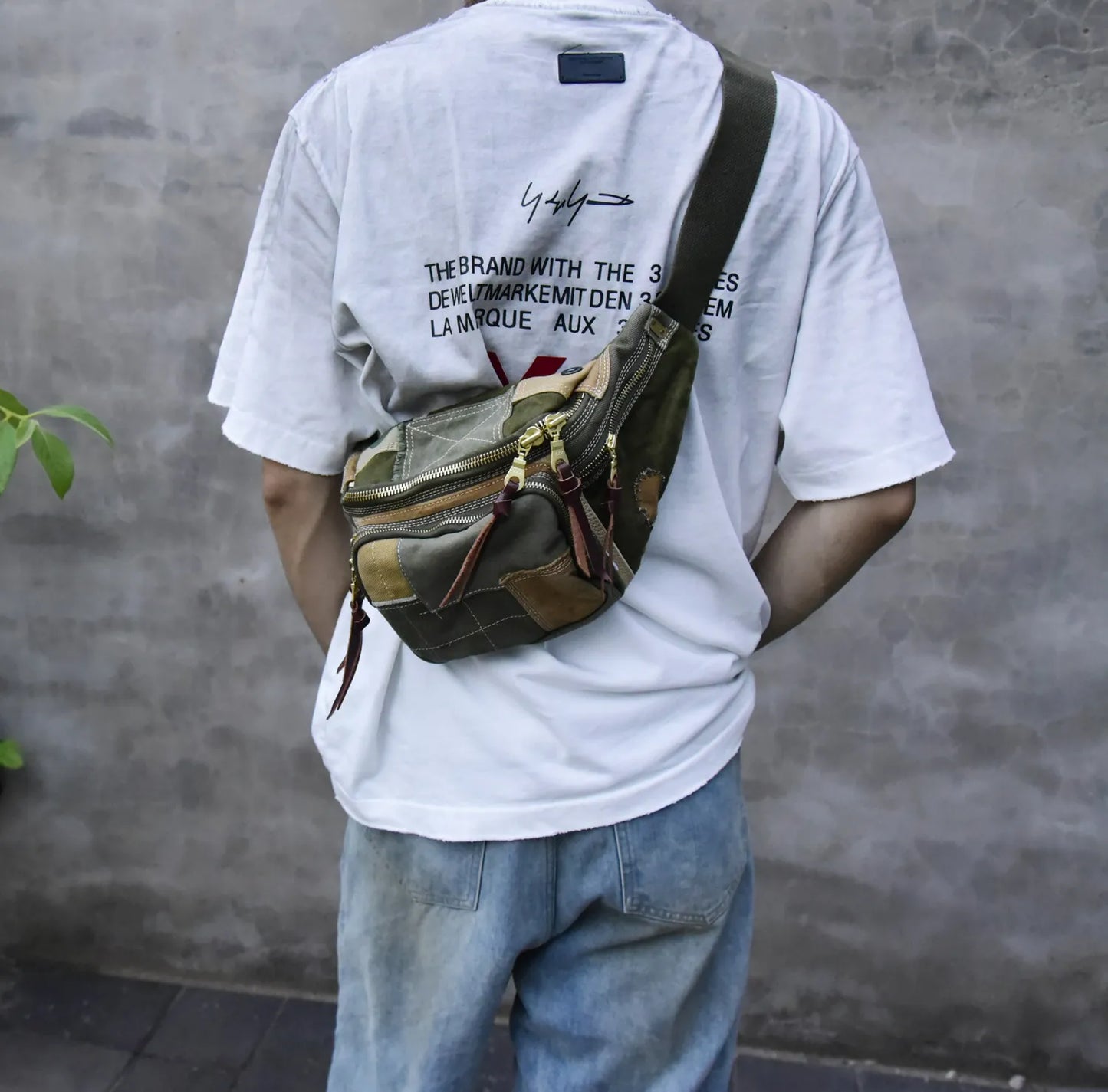 Vintage Distressed Patchwork Crossbody Chest Bag – Japanese Streetwear Unisex Fanny Pack – Japanese vintage | yamalin clothes | Yamalinclothes
