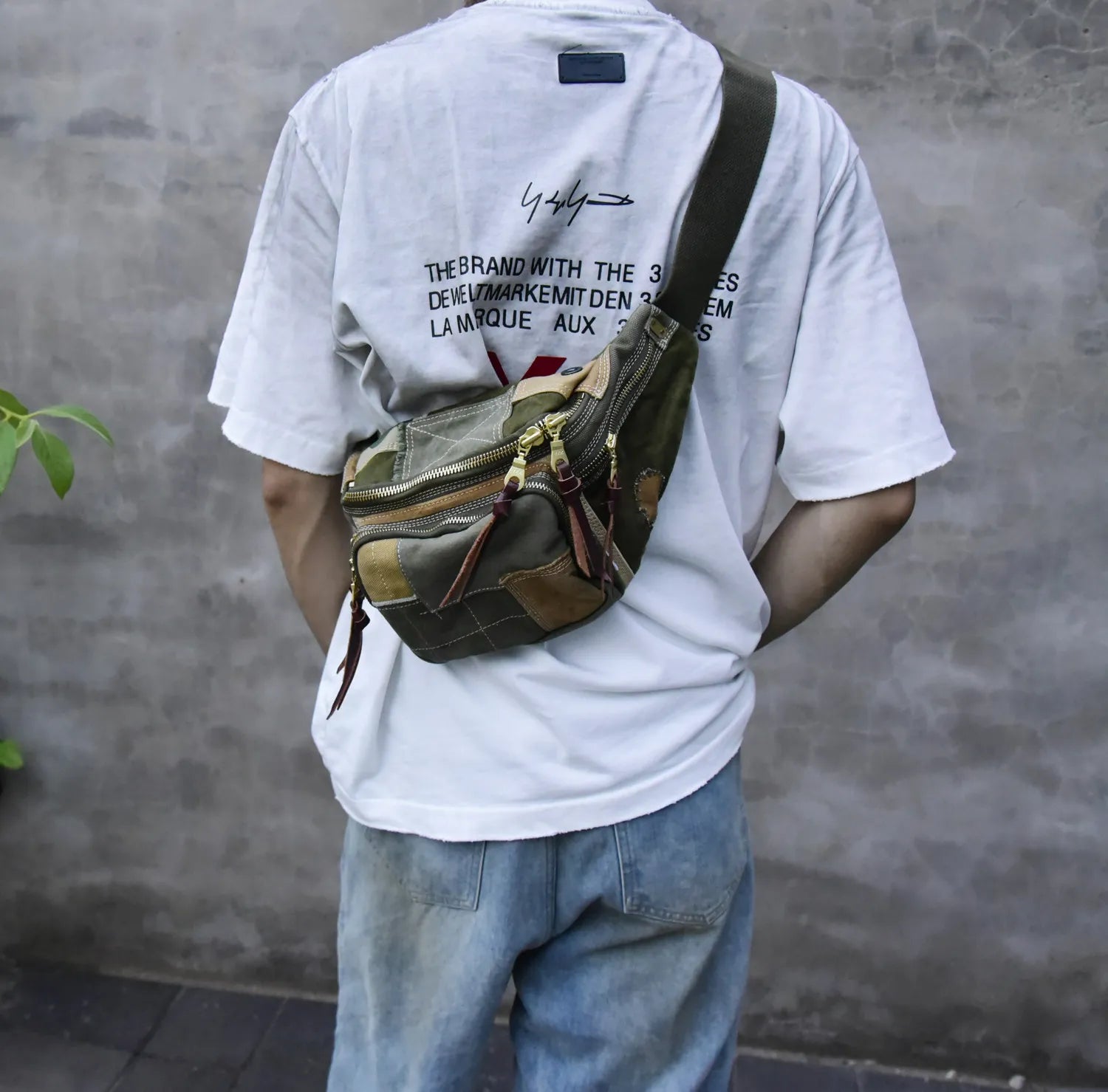 Vintage Distressed Patchwork Crossbody Chest Bag – Japanese Streetwear Unisex Fanny Pack – Japanese vintage | yamalin clothes | Yamalinclothes