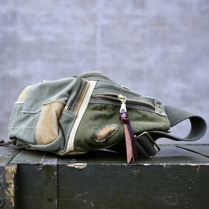 Vintage Distressed Patchwork Crossbody Chest Bag – Japanese Streetwear Unisex Fanny Pack – Japanese vintage | yamalin clothes | Yamalinclothes