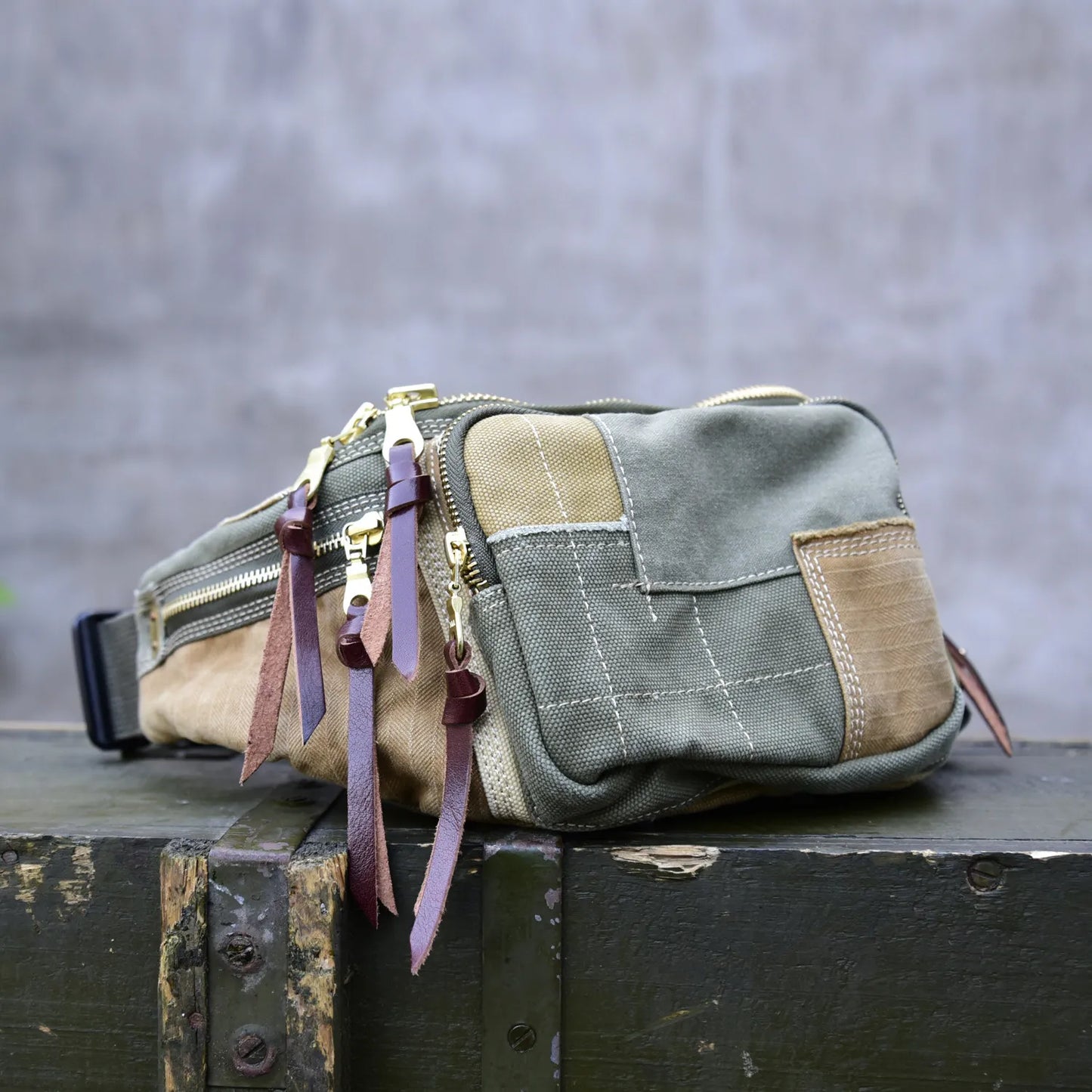 Vintage Distressed Patchwork Crossbody Chest Bag – Japanese Streetwear Unisex Fanny Pack – Japanese vintage | yamalin clothes | Yamalinclothes