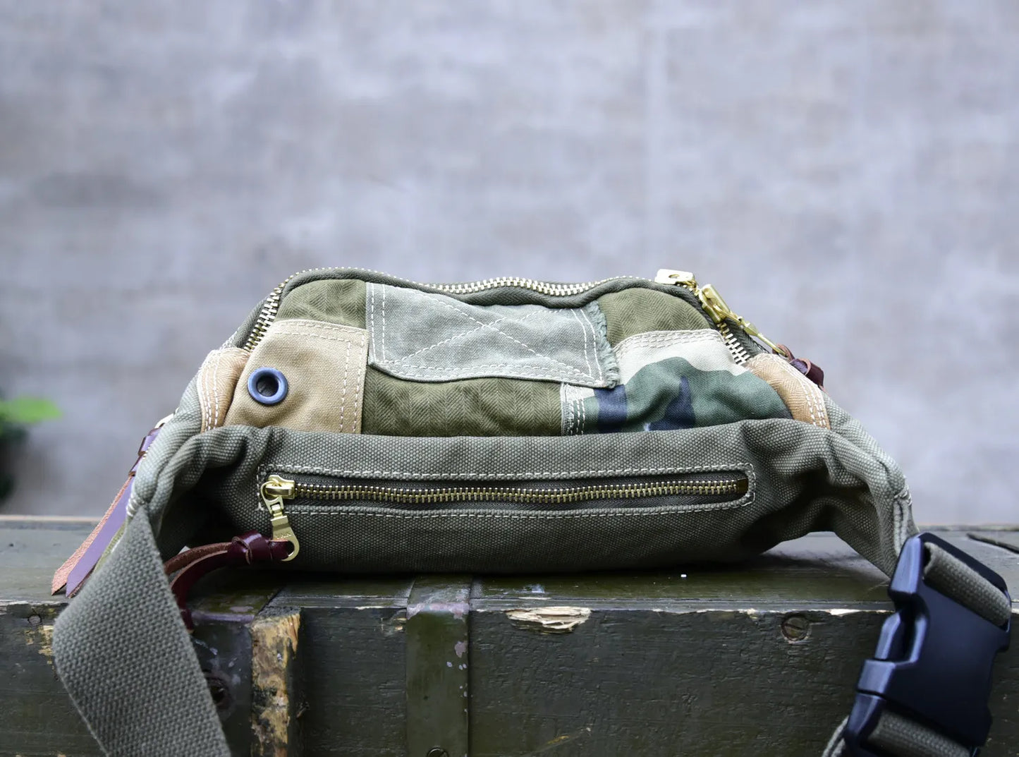 Vintage Distressed Patchwork Crossbody Chest Bag – Japanese Streetwear Unisex Fanny Pack – Japanese vintage | yamalin clothes | Yamalinclothes