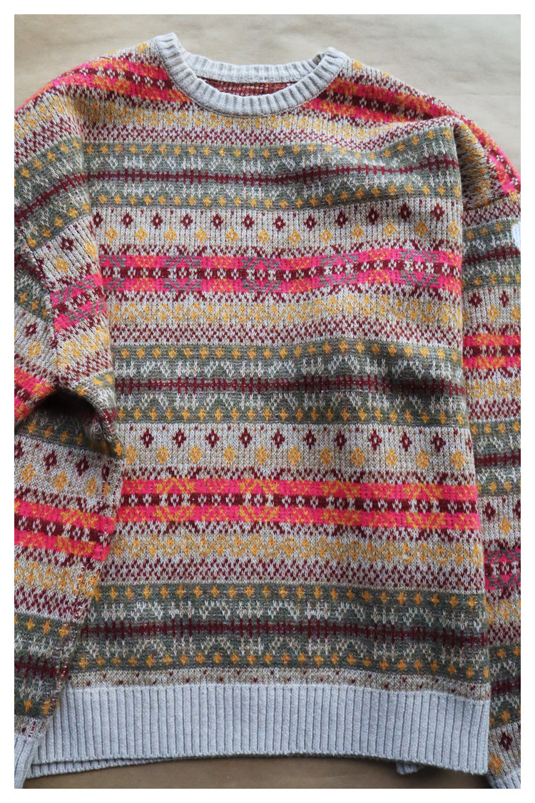 KA33 In stock, Japanese retro bone rib stripe knitted sweater pullover powder