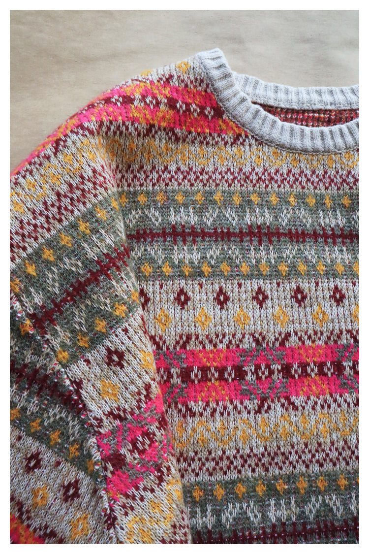 KA33 In stock, Japanese retro bone rib stripe knitted sweater pullover powder