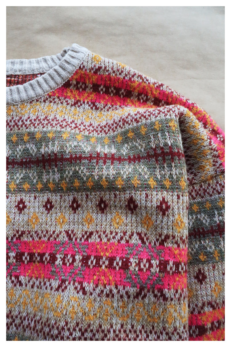 KA33 In stock, Japanese retro bone rib stripe knitted sweater pullover powder