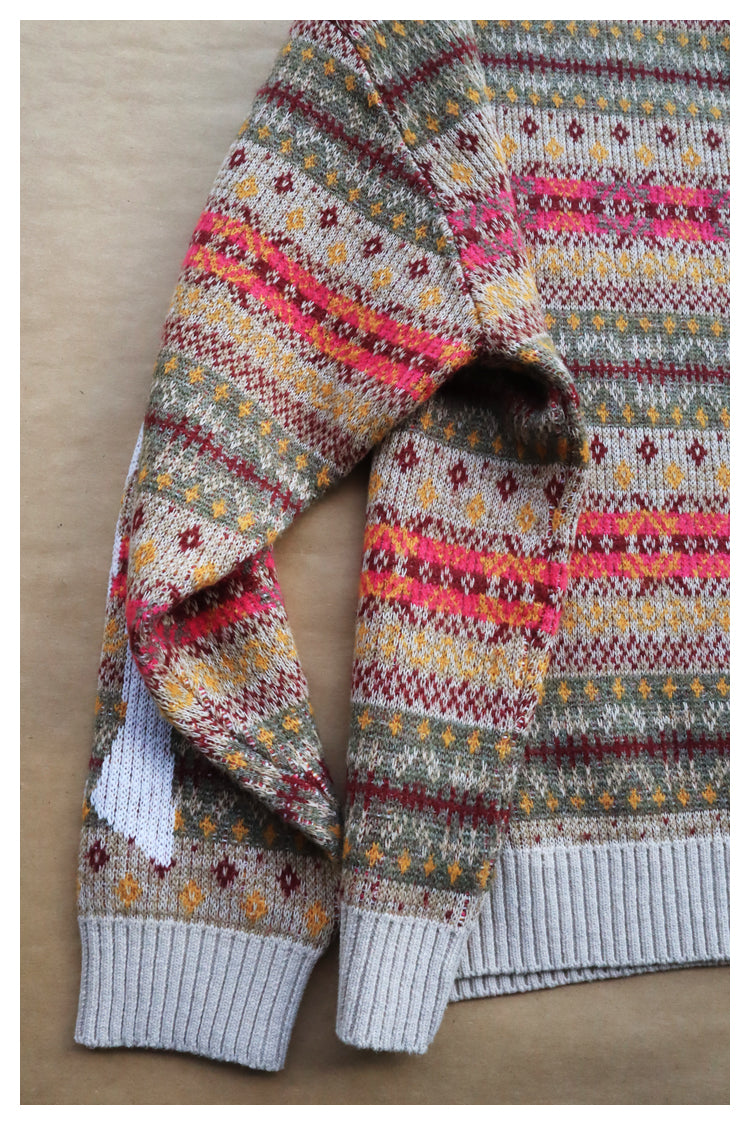 KA33 In stock, Japanese retro bone rib stripe knitted sweater pullover powder