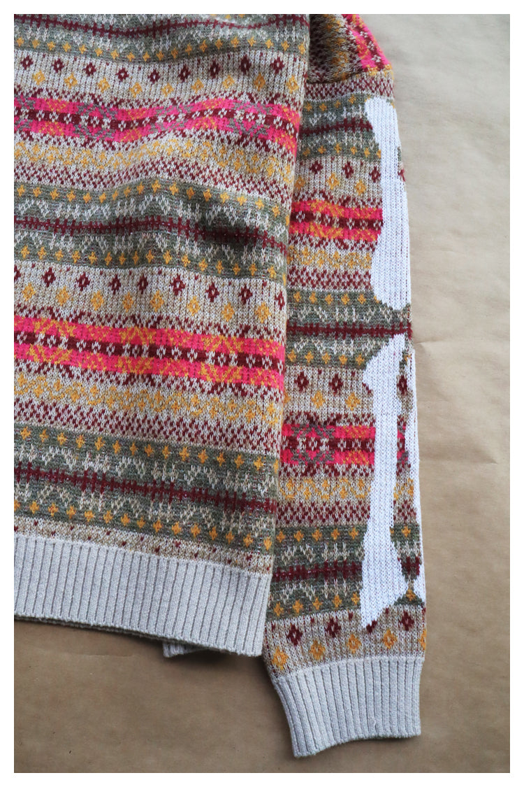 KA33 In stock, Japanese retro bone rib stripe knitted sweater pullover powder