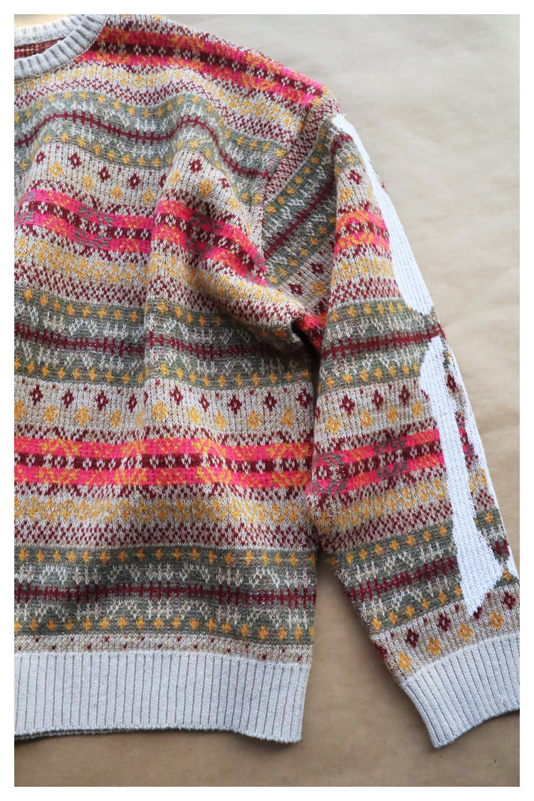KA33 In stock, Japanese retro bone rib stripe knitted sweater pullover powder