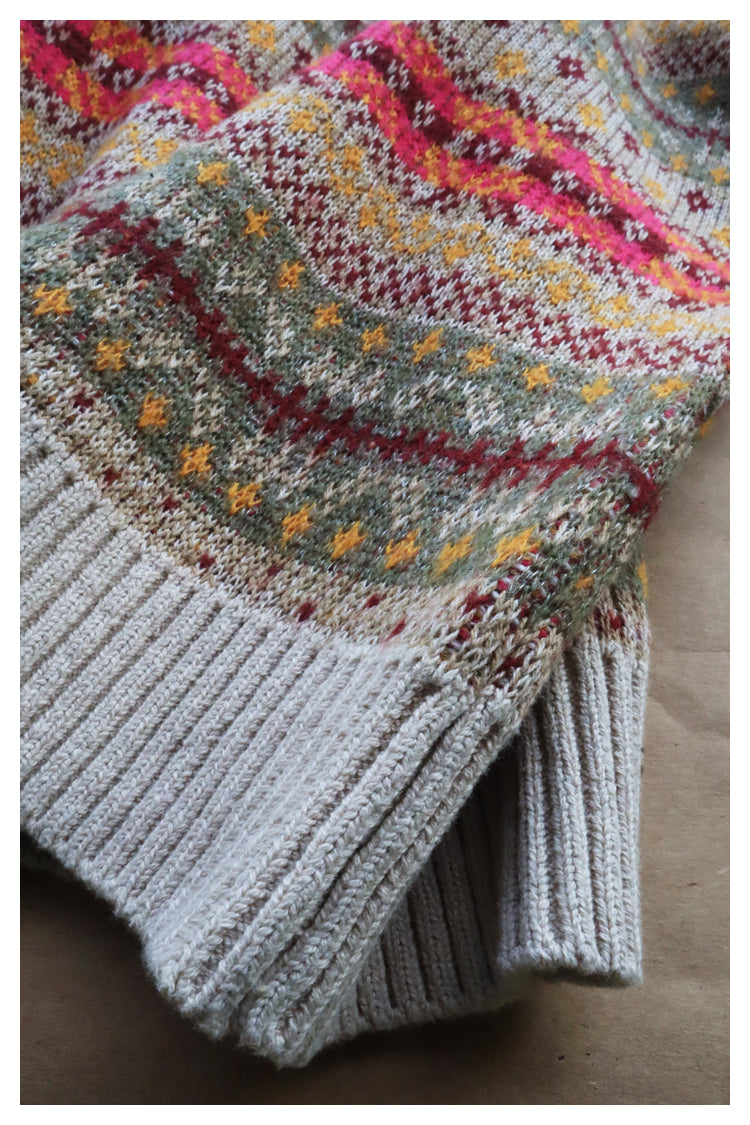 KA33 In stock, Japanese retro bone rib stripe knitted sweater pullover powder