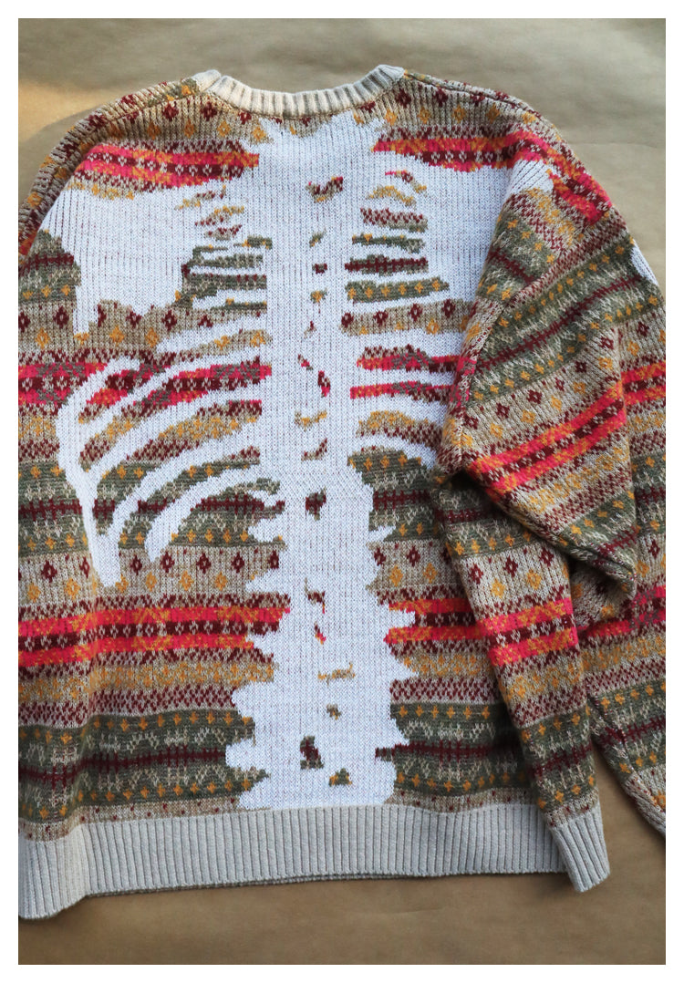 KA33 In stock, Japanese retro bone rib stripe knitted sweater pullover powder