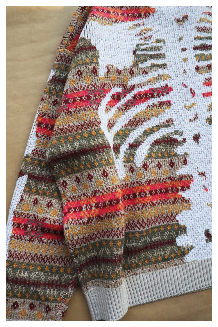 KA33 In stock, Japanese retro bone rib stripe knitted sweater pullover powder