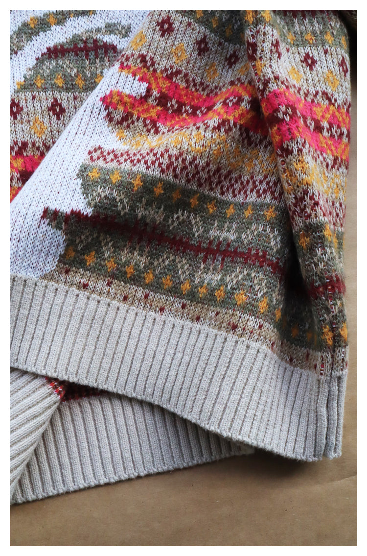 KA33 In stock, Japanese retro bone rib stripe knitted sweater pullover powder