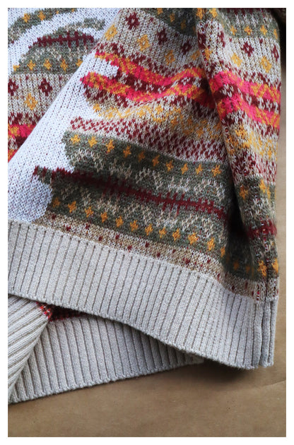 KA33 In stock, Japanese retro bone rib stripe knitted sweater pullover powder