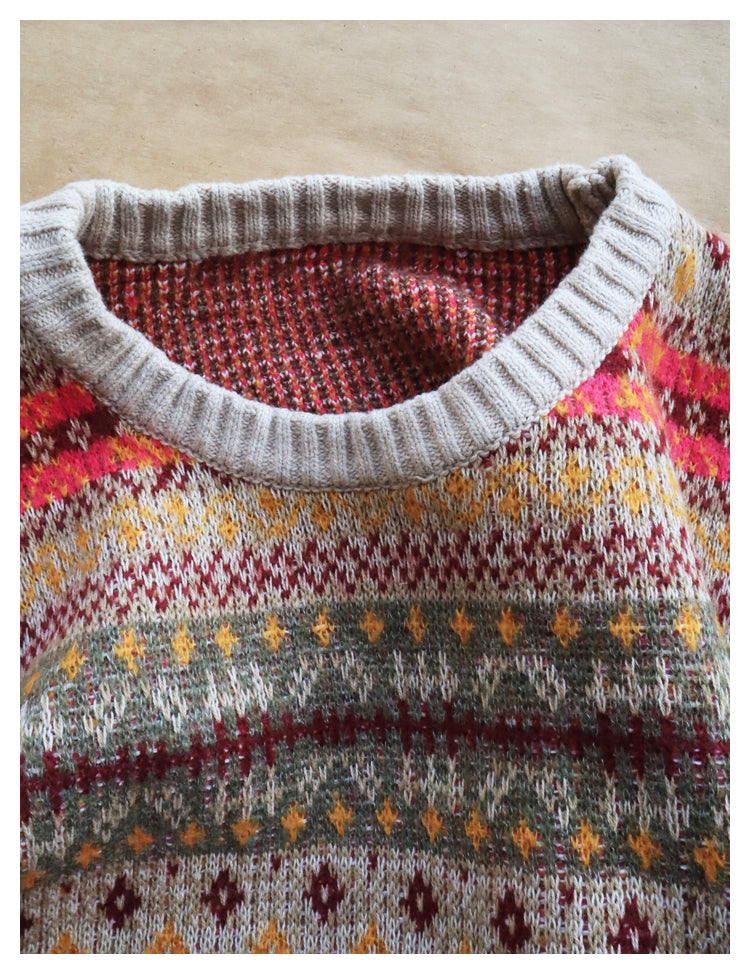 KA33 In stock, Japanese retro bone rib stripe knitted sweater pullover powder