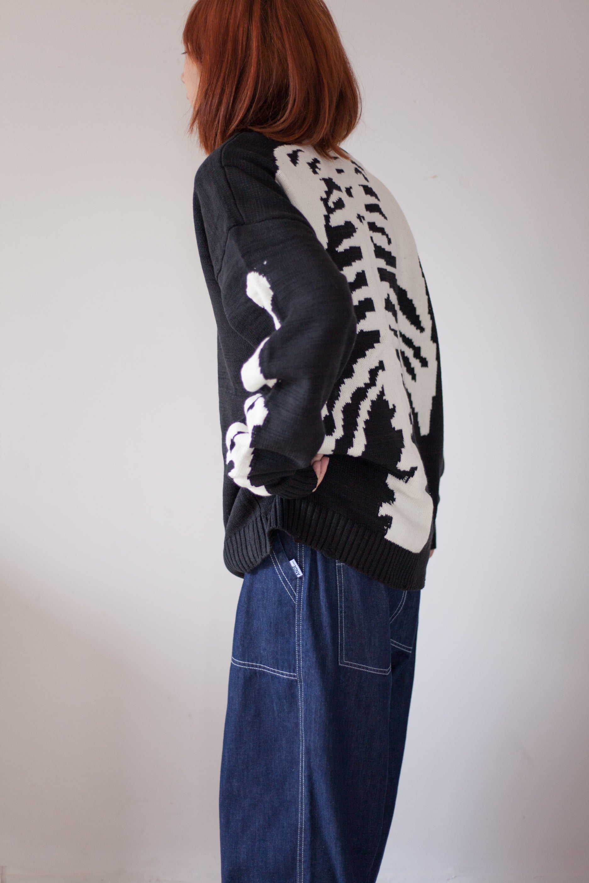Japanese fall black knitted vintage skull  Crew Neck Pullover sweater s
