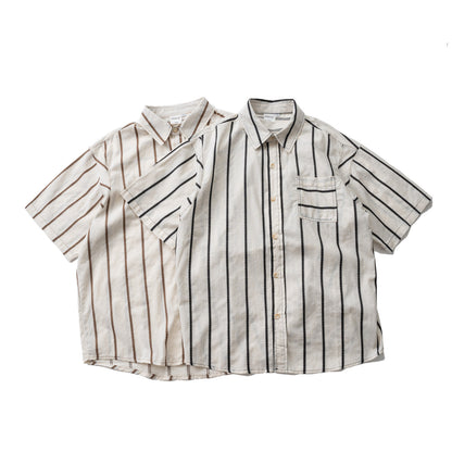 Japanese Striped Short Sleeve Shirt - Loose Casual Breathable Summer Shirt for Men