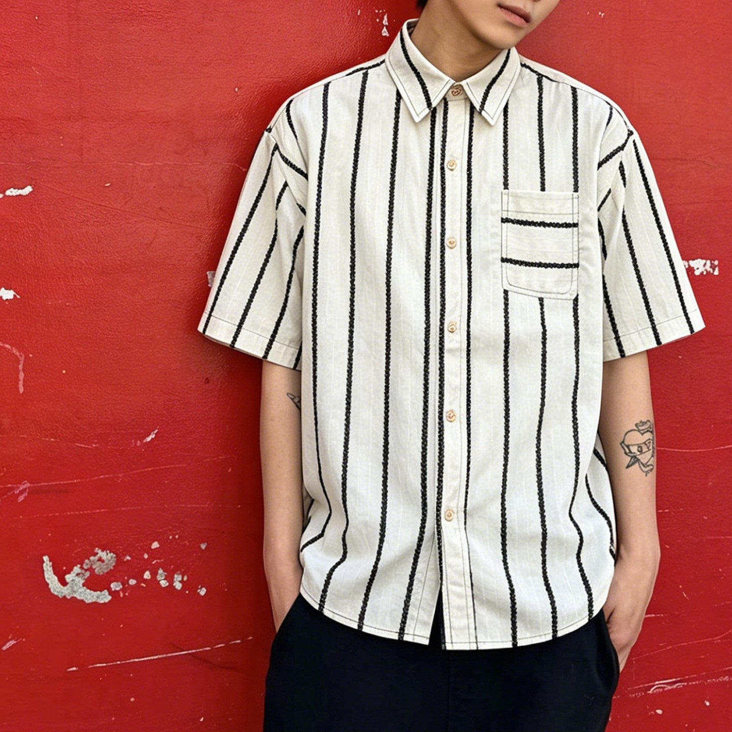 Japanese Striped Short Sleeve Shirt - Loose Casual Breathable Summer Shirt for Men
