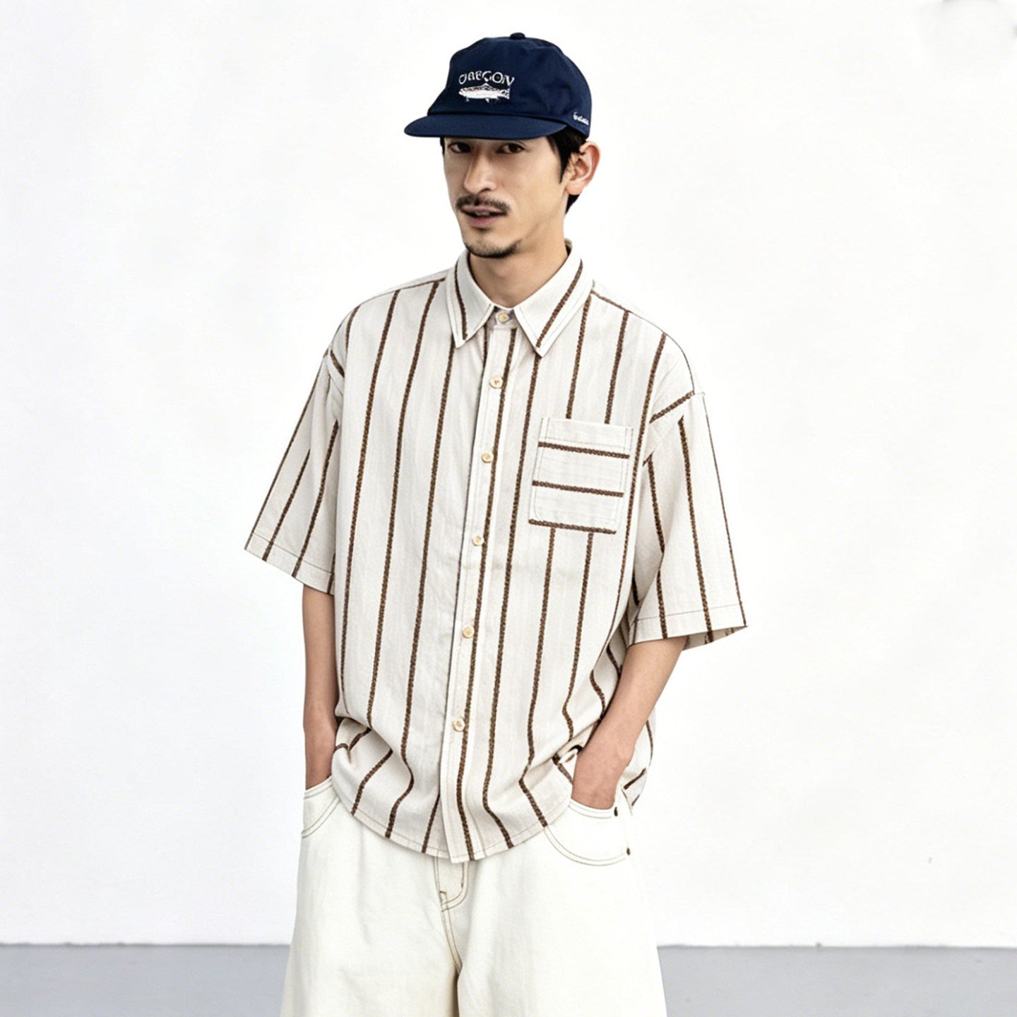 Japanese Striped Short Sleeve Shirt - Loose Casual Breathable Summer Shirt for Men