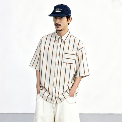 Japanese Striped Short Sleeve Shirt - Loose Casual Breathable Summer Shirt for Men