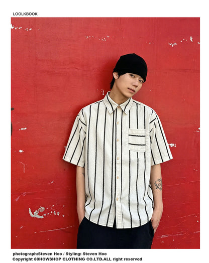 Japanese Striped Short Sleeve Shirt - Loose Casual Breathable Summer Shirt for Men