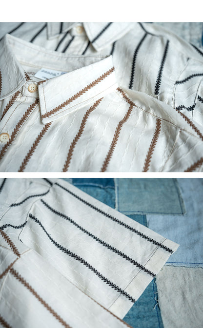 Japanese Striped Short Sleeve Shirt - Loose Casual Breathable Summer Shirt for Men