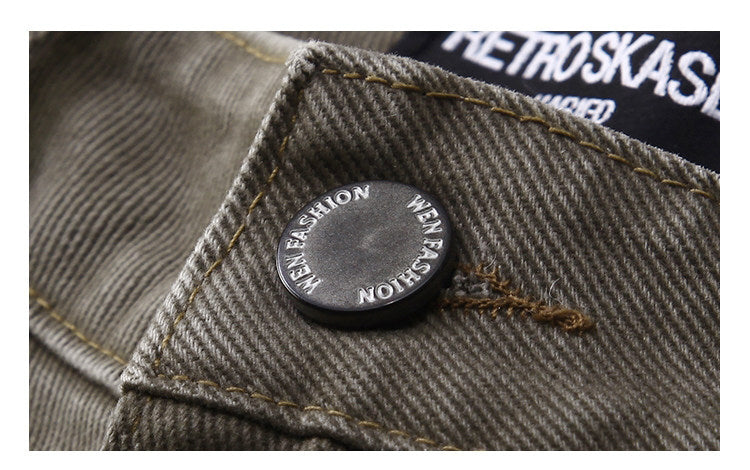Japanese Vintage Distressed Cargo Pants Men – Pleated Bootcut Wide Leg Cotton Trousers