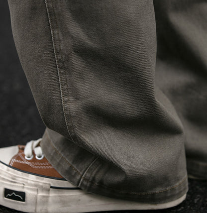 Japanese Vintage Distressed Cargo Pants Men – Pleated Bootcut Wide Leg Cotton Trousers