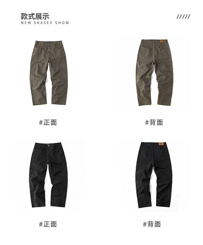 Japanese Vintage Distressed Cargo Pants Men – Pleated Bootcut Wide Leg Cotton Trousers