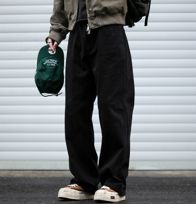 Japanese Vintage Distressed Cargo Pants Men – Pleated Bootcut Wide Leg Cotton Trousers