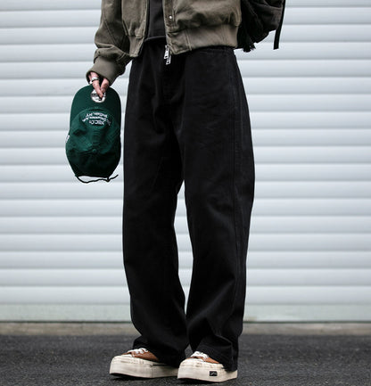 Japanese Vintage Distressed Cargo Pants Men – Pleated Bootcut Wide Leg Cotton Trousers