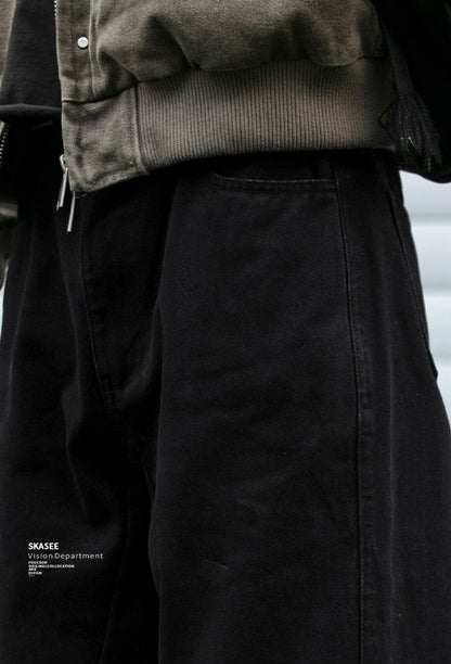 Japanese Vintage Distressed Cargo Pants Men – Pleated Bootcut Wide Leg Cotton Trousers