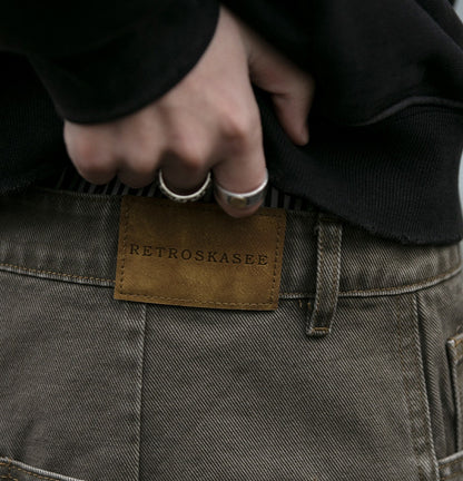 Japanese Vintage Distressed Cargo Pants Men – Pleated Bootcut Wide Leg Cotton Trousers