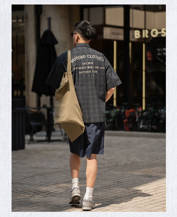 Japanese Loose Plaid Cityboy Letter Pure Cotton Short Sleeve Shirt - Versatile Casual Streetwear Top for Men | Japanese vintage | yamalin clothes | Yamalinclothes