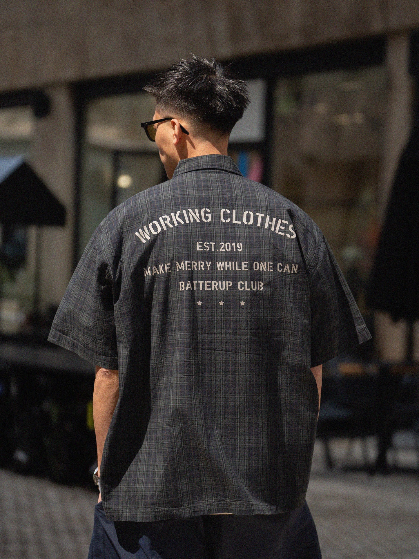 Japanese Loose Plaid Cityboy Letter Pure Cotton Short Sleeve Shirt - Versatile Casual Streetwear Top for Men | Japanese vintage | yamalin clothes | Yamalinclothes