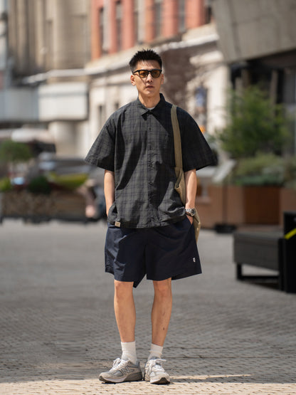 Japanese Loose Plaid Cityboy Letter Pure Cotton Short Sleeve Shirt - Versatile Casual Streetwear Top for Men | Japanese vintage | yamalin clothes | Yamalinclothes