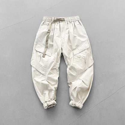 Japanese retro summer thin cargo pants loose wide-leg quick-drying multi-pocket dad pants men's legging casual pants