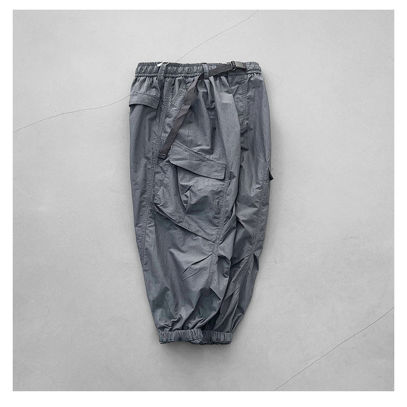 Japanese retro summer thin cargo pants loose wide-leg quick-drying multi-pocket dad pants men's legging casual pants